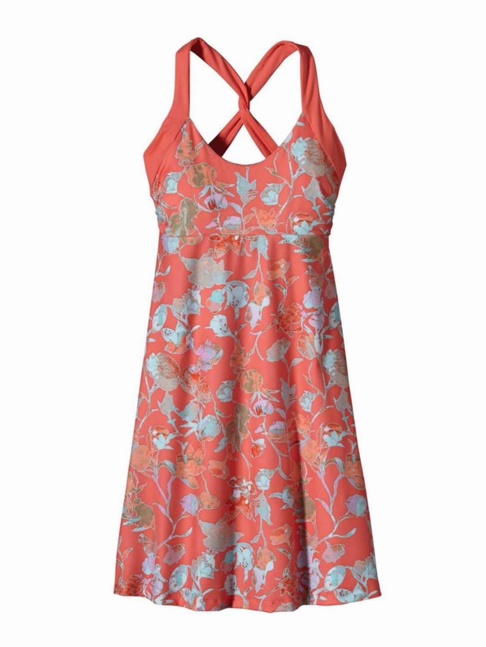 Patagonia Women’s ‘Morning Glory’ Stretchy Knit Dress in Coral Floral Print Sz M